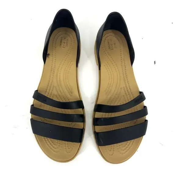 Crocs Rubber Slip-On Black Sandals 3-Bar Closed Back Waterproof Flats Size 8 - Picture 3 of 7